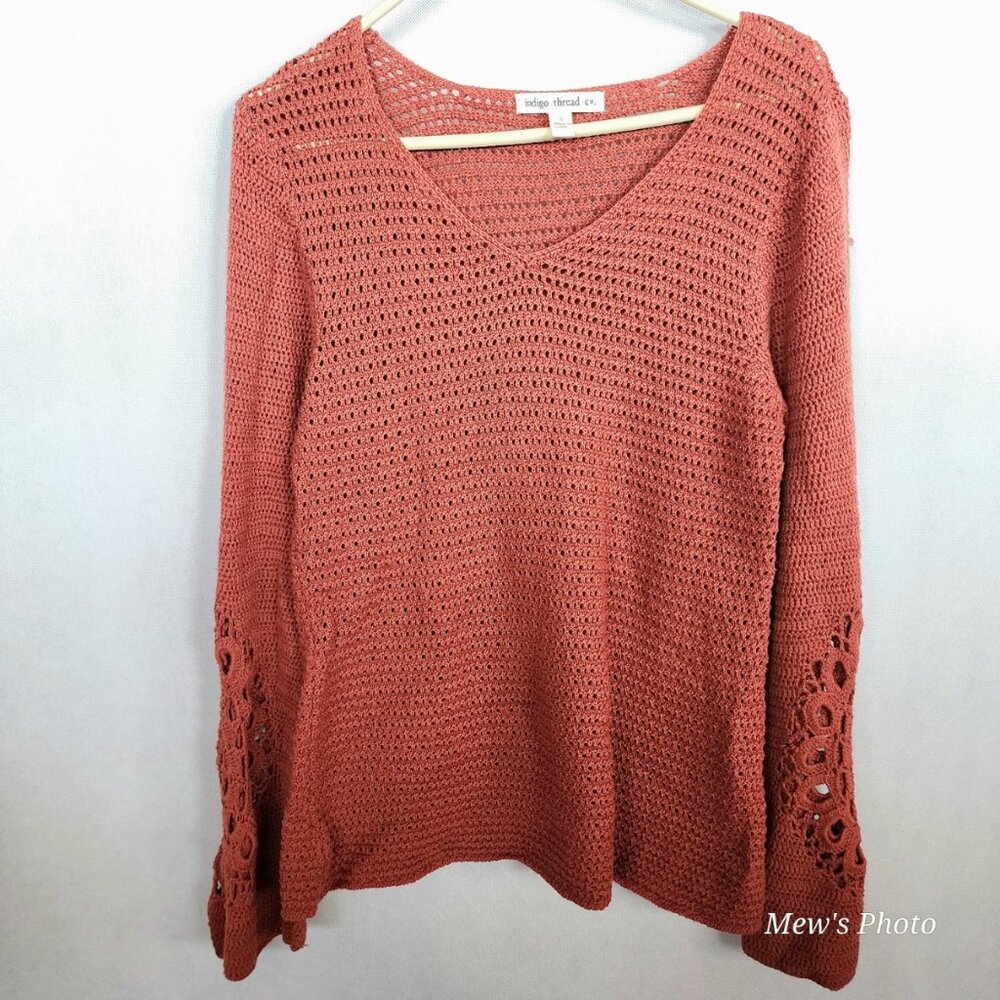 NWOT - Indigo Thread Co. Deep Red Crochet Lightweight Sweater, S